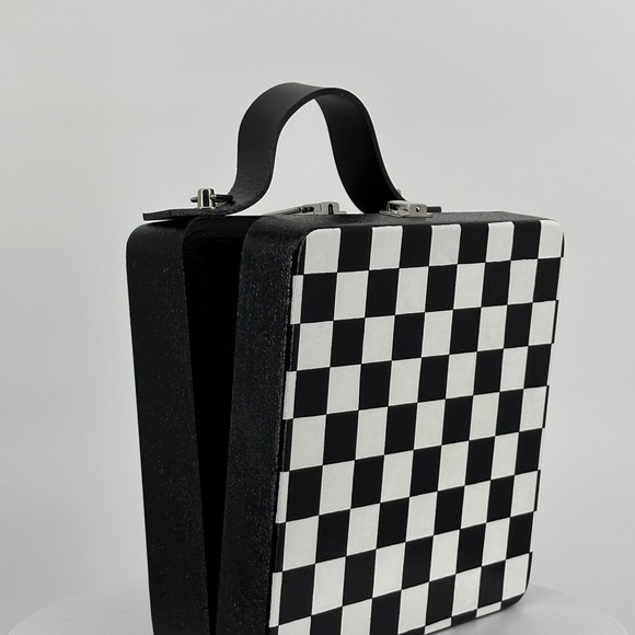 Stylish Wooden Checkered Box Handbag, Handmade - Picture 1 of 6